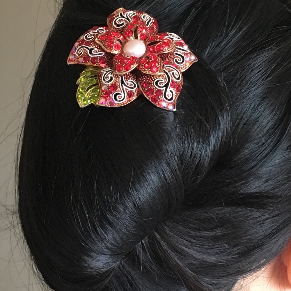 Crystal French Twist Flower Hairpin